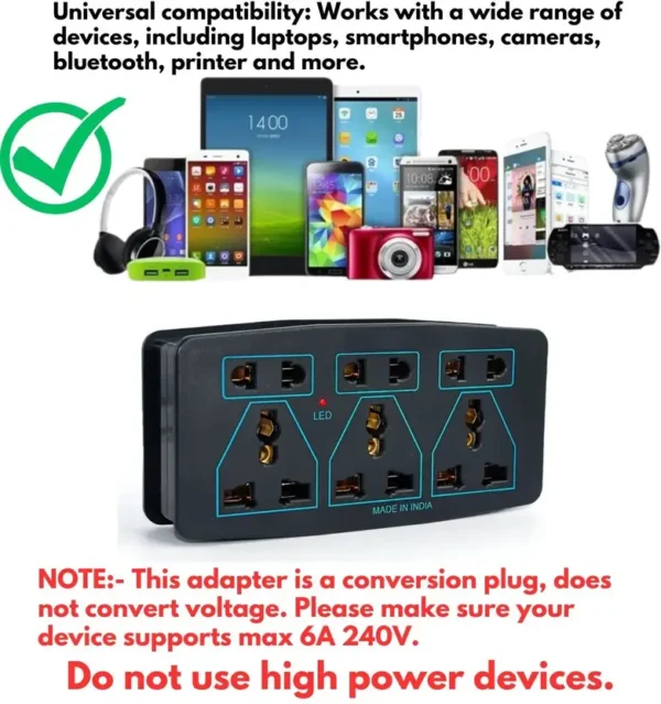 6 Way (3+3) Sockets Universal Multi-Plug Switch Board – Compact & Reliable - Image 2