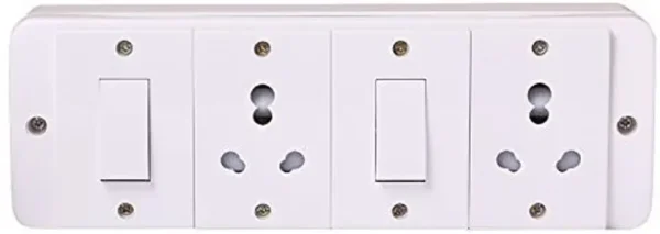 Switch Board power Fitted with 2 Anchor Sockets (15 Amp) And 2 Anchor Switches With Chord 15 Amp (White) - Image 4