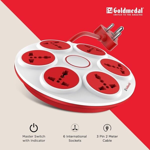 6 Sockets Protector Master Switch with Led Light 2 Meter Cable - Image 3