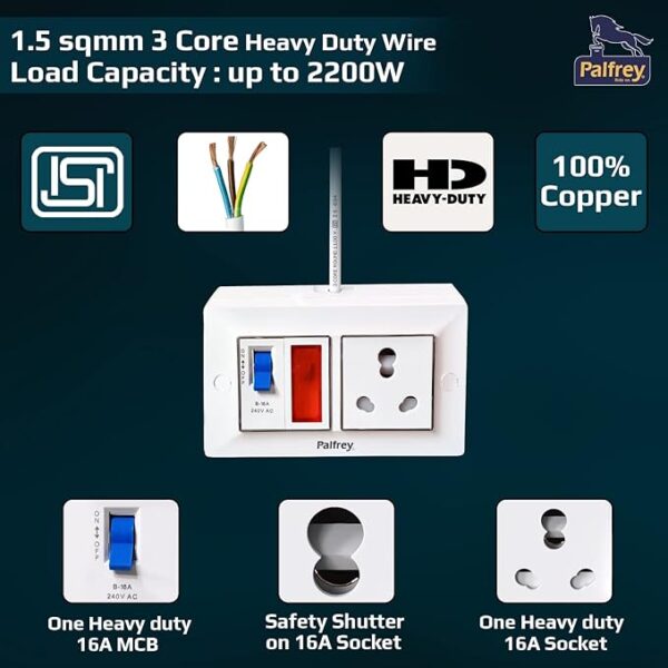 16A Socket with Safety Shutter Indicator Surge Protector - Image 2