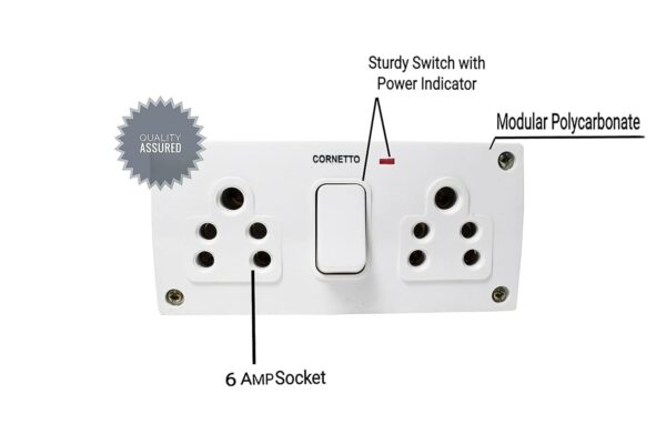 6 Amp Extension Board with Switch & LED Indicator | 2 Indian Sockets | 3 Meter Heavy Duty Copper Wire | 6A Plug Top | 3 Core 1.5mm Cable - Image 7