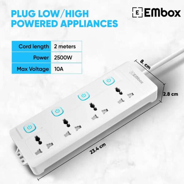 Extension Board Universal Sockets Switch Safety Shutter LED Indicator 1.8 mtr Cord - Image 6