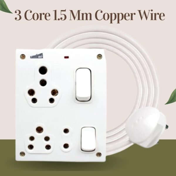 16 Amp Electric Extension Board 2 Socket Switches with Copper Wire - Image 4