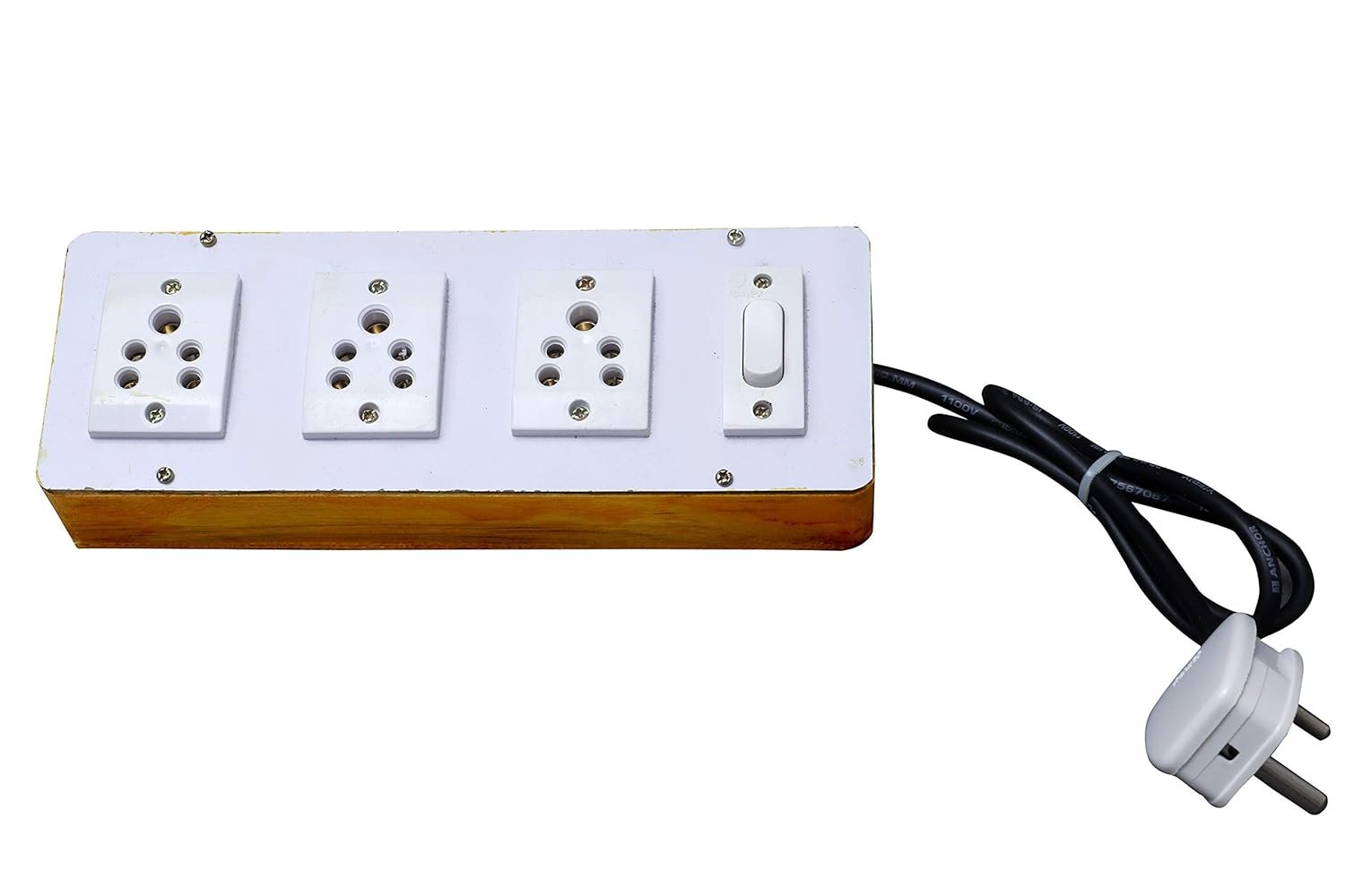 Wooden Extension Board with 1 Switch & 3 Plugs. Compact, durable and ideal for convenient power connection at home, office, shop or workshop.