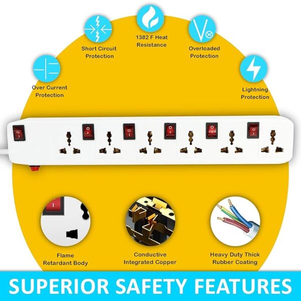 Extension Board 10 Meter Cord Junction Box 6 Socket 6 Switch - Image 4