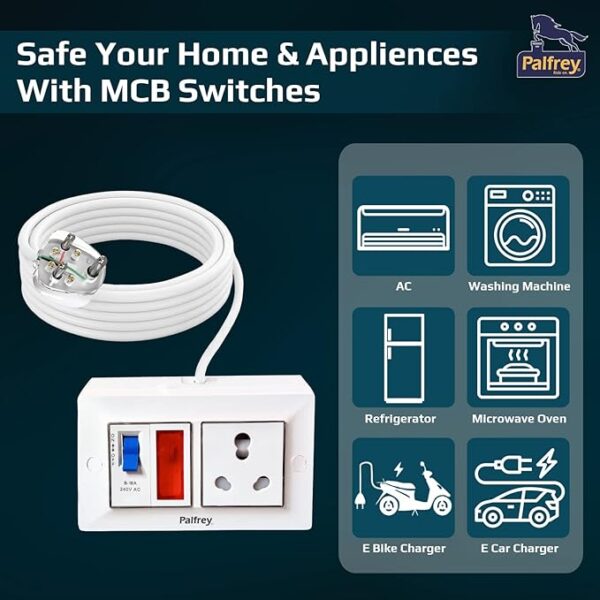 Extension Board Modular Harvey 6 Socket with Master Switch 16A Socket with Safety Shutter & 16A MCB Switch Red Light 16A 3 Pin Plug - Image 3
