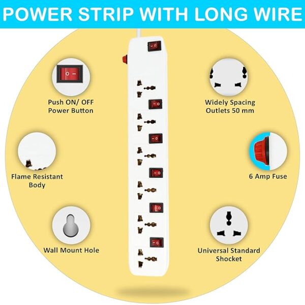 Extension Board 10 Meter Cord Junction Box 6 Socket 6 Switch - Image 5