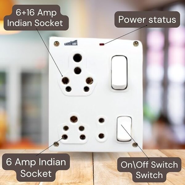 16 Amp Electric Extension Board 2 Socket Switches with Copper Wire - Image 2