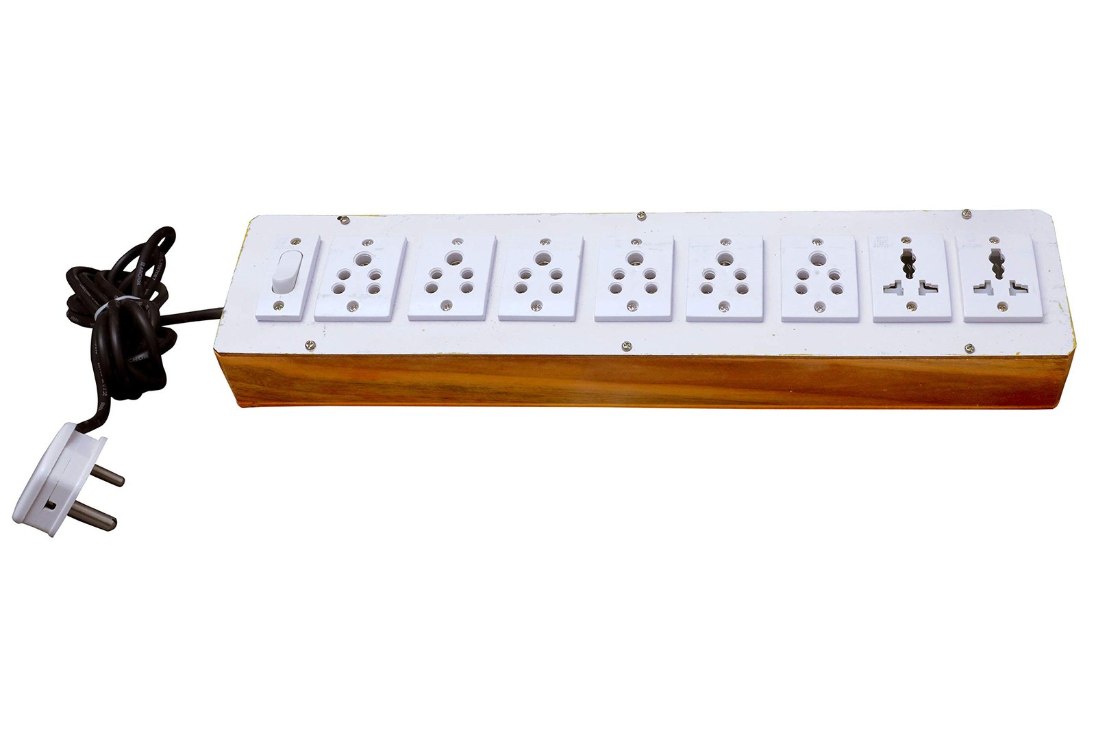 Wooden Anchor Extension Board with 8 Sockets, 1 Switch & 2.5mm Copper Cable