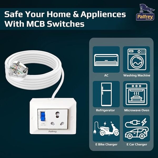 Single 16A Socket with Safety Shutter & 16A MCB Switch | 16A 3 Pin Plug with Indicator | 2.5 sqmm 3 core Cable Heavy Wire - Image 3