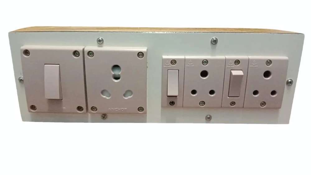 Wooden Extension Board with 2 Switches & 3 Sockets, designed for durable and convenient power connection at home, office, shop and workshop.