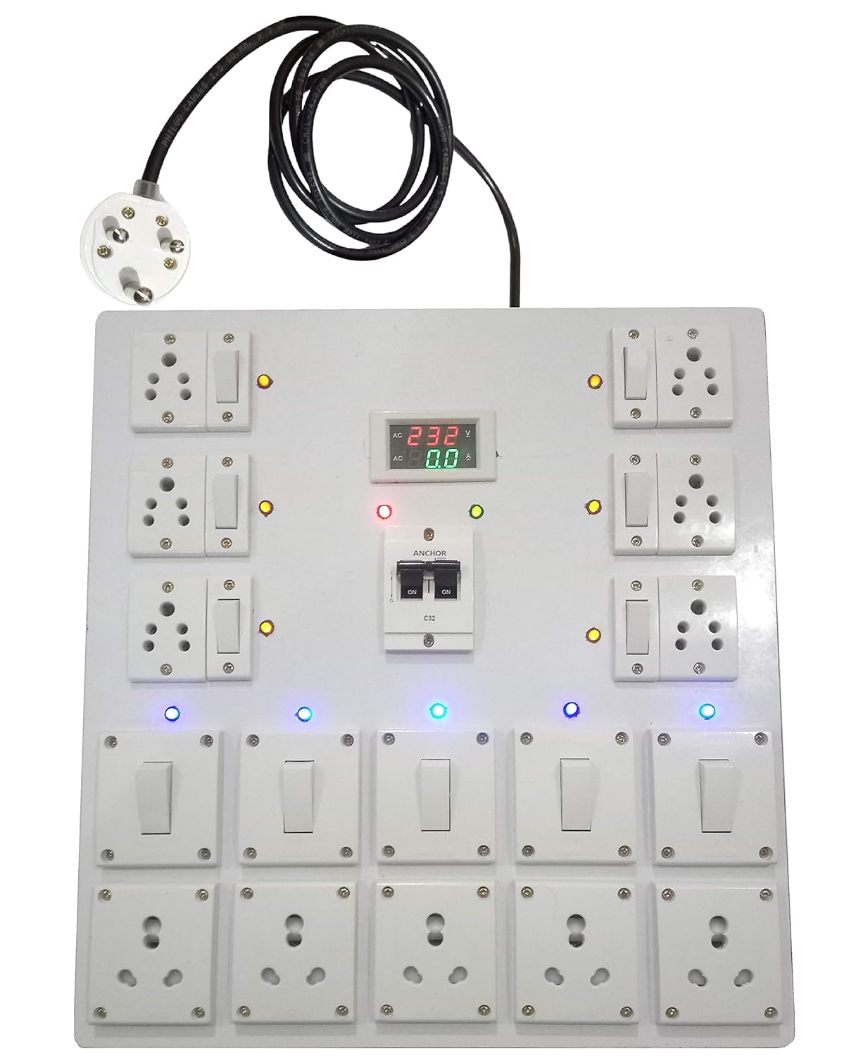 PINGAKSH Heavy Duty Extension Board with Dual Pole MCB, Five 16/20A Sockets, Six 6A Sockets, Voltmeter, Ammeter, LED Indicators and 2.5mm Copper Wire