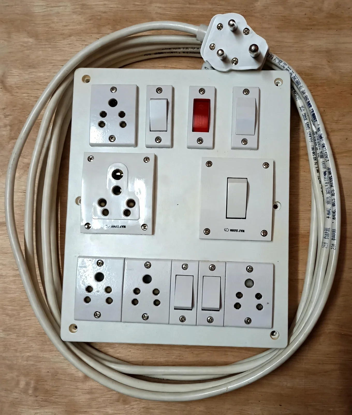 Wooden Extension Board Anchor 5 Socket 4 Switch | Heavy Duty Copper Wire | 3 Pin Plug