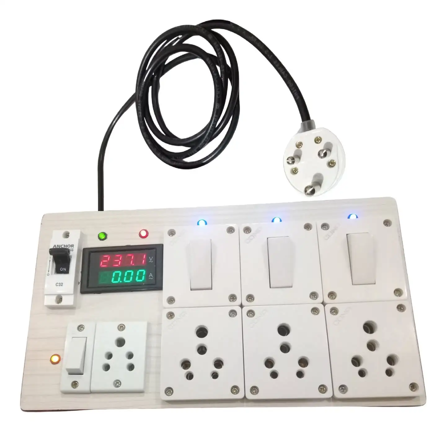 Wooden Extension Board with 4 Anchor Sockets, 4 Switches, Heavy Duty Copper Cable and 3 Pin Plug