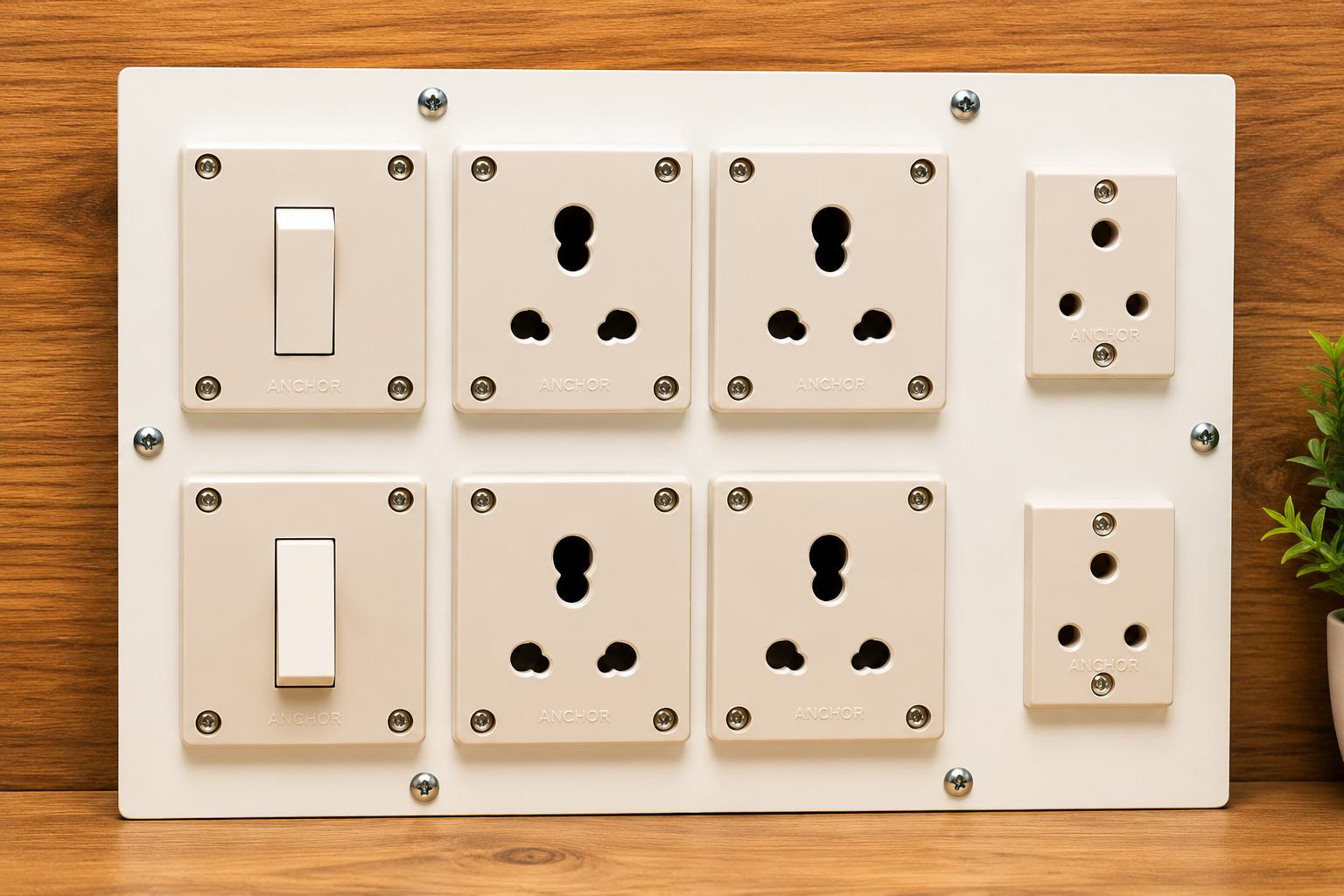 Wooden Extension Board with 2 Switches & 6 Sockets | Heavy Duty Power Board