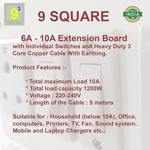 Wooden Extension Board Anchor with 3 Switch & 3 Sockets - Image 5