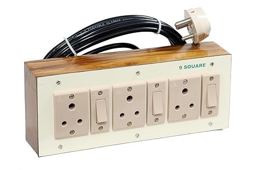 KORPRO Wooden Heavy Duty Extension Board with 3 Anchor Switches, 3 Universal Sockets, Heavy-Duty Pure Copper Cable, and 3-Pin Plug